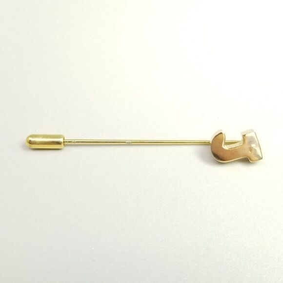 Vintage Letter J Monogram Stick Pin, Gold Tone Initial Brooch, Unisex Estate - Picture 3 of 7
